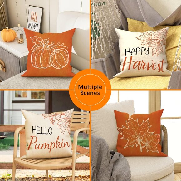 New Fall Decor Pillow Covers 18x18 Set of 4 - Picture 3 of 9